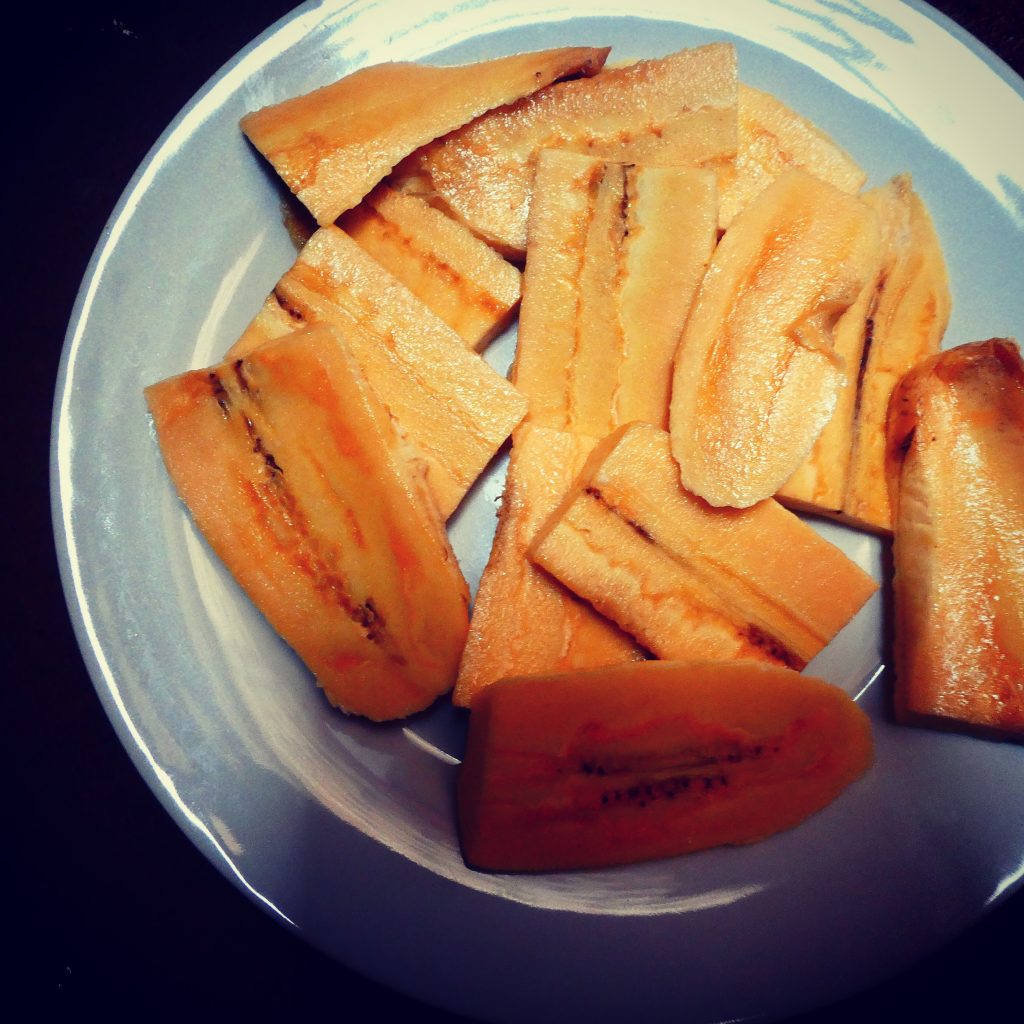 Peeled and cut yellow plantain