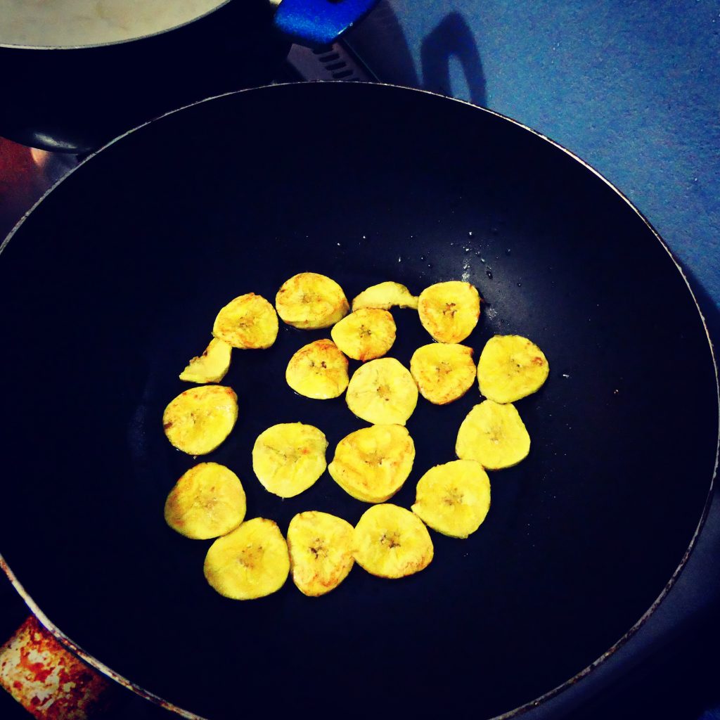 Frying plantain chips