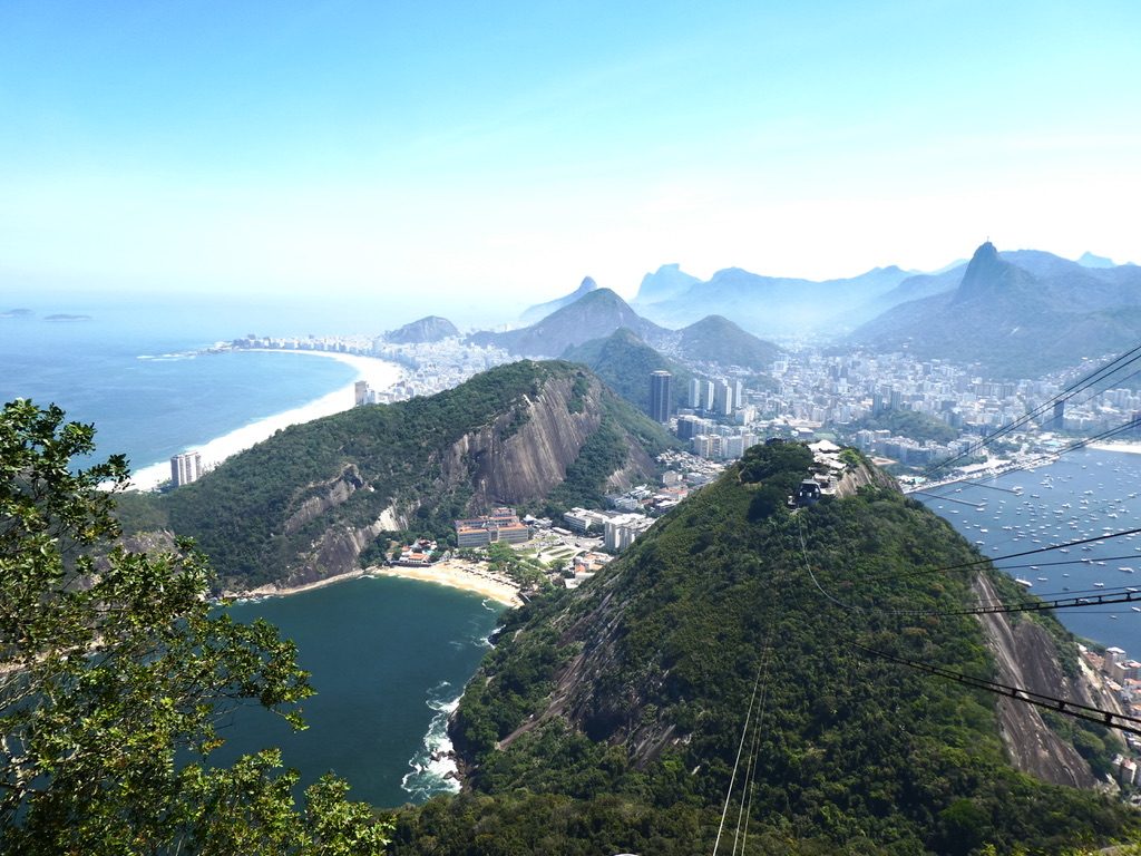 View from the top of Pão de Açúcar with cable car Rio de Janeiro Brazil