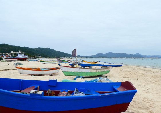Closeup of a boat on the beach in Florianopolis Brazil