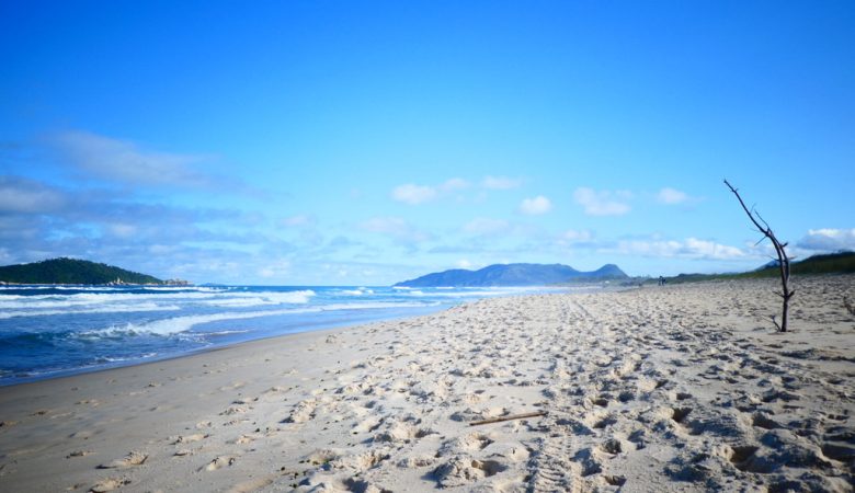 Empty beach and blue sky in Florianopolis, Brazil