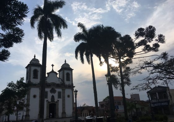 Main square with church in Conselheiro Lafaiete Brazil