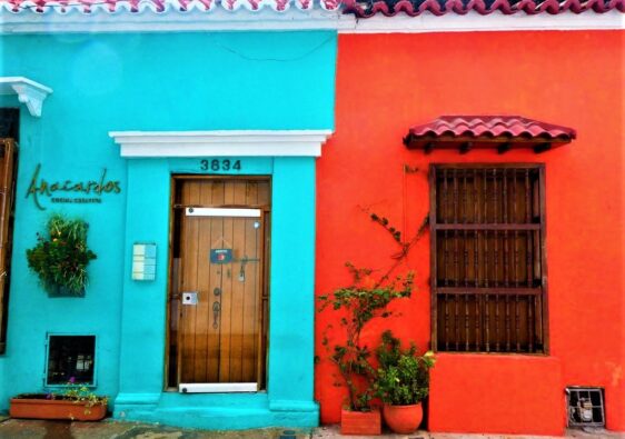 Colourful facades of colonial houses in Cartagena, Colombia