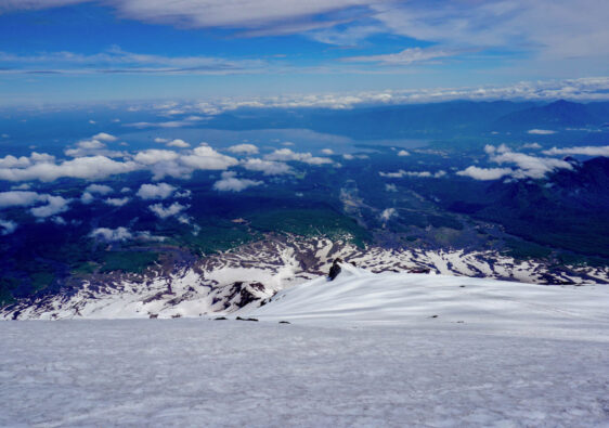 View from Villarrica volcano on the surrounding National Park, Chile