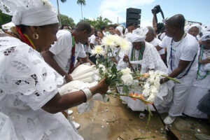 Women in typical dress at Lavagem do Bonfim festival, Brazil