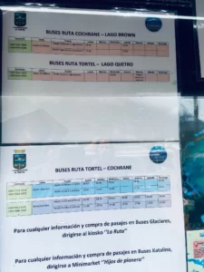Bus timetable to/from Caleta Tortel